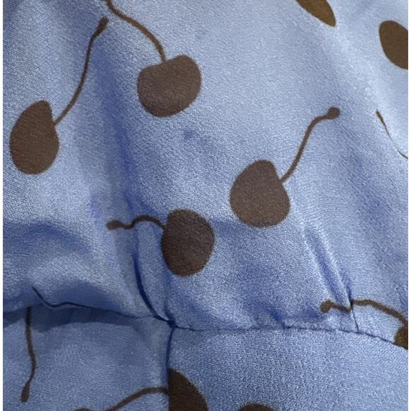 Karina Grimaldi Dress Women’s Size 4 Blue Black Cherry Print Ruched FLAWED - Picture 13 of 16